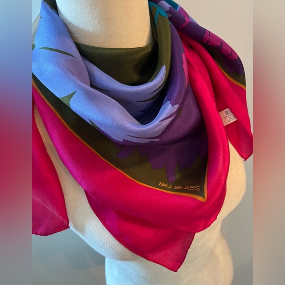 BILL BLASS For Barr & Beards Silk Scarf Vintage 70s Abstract Floral Square 30x30 - Picture 5 of 16